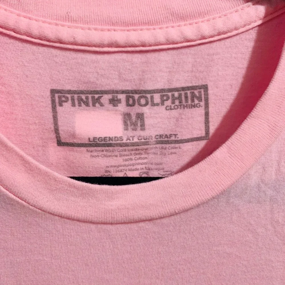 Pink + Dolphin Graphic T-Shirt Unisex Beach Cloud Waves Dolphin Pink Medium EUC - Picture 3 of 7